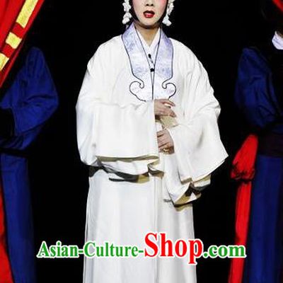 Chinese Traditional Peking Opera Diva White Dress Garment Apparel Butterfly Fairy Tale Zhu Yingtai Distress Maiden Costumes and Headwear