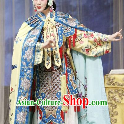 Traditional Chinese Peking Opera Actress Garment Dress Farewell My Concubine Martial Lady Yu Ji Costumes with Cloak and Headdress