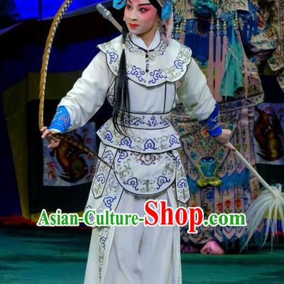 Chinese Peking Opera Martial Young Men Apparels Yangmen Female General Costumes Wusheng Takefu Yang Wenguang Garment and Headwear