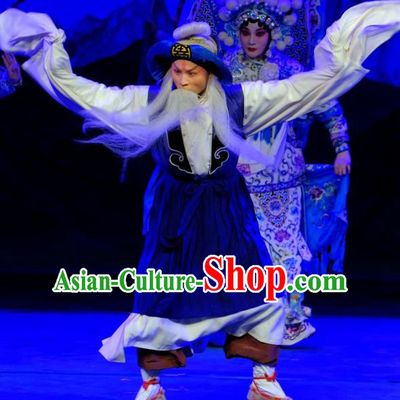 Chinese Peking Opera Elderly Men Apparels Yangmen Female General Costumes Laosheng Garment and Hat Complete Set