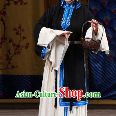 Chinese Traditional Peking Opera Wujiapo Tsing Yi Garment Costumes Distress Women Wang Baochuan Apparels and Headwear