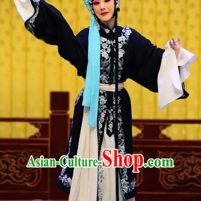 Chinese Traditional Peking Opera Tsing Yi Costumes Wujiapo Distress Women Wang Baochuan Apparels Garment and Headdress
