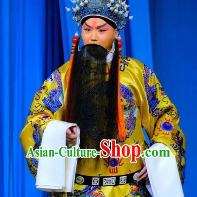 Chinese Peking Opera Elderly Men Ceremonial Robe Apparels Yangmen Female General Costumes Emperor Renzong Garment and Headwear