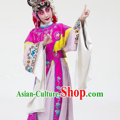 Traditional Chinese Peking Opera Young Actress Apparels Hong Niang Garment Matchmaker Purple Dress Costumes and Headdress