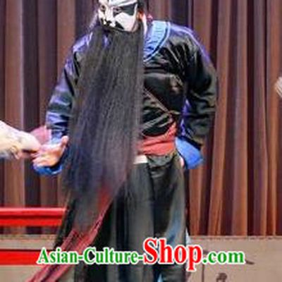 Chinese Peking Opera Clown Takefu Apparels Costumes San Cha Kou Wusheng Martial Men Black Garment and Headwear