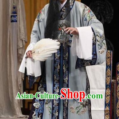 Chinese Peking Opera Elderly Male Zhuge Liang Apparels Costumes Wolong Tribute Lao Sheng Garment and Headwear