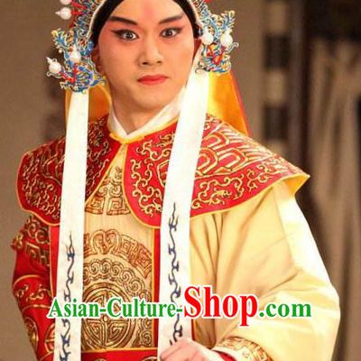 Chinese Peking Opera Wu Sheng Costumes In Pursuit of The General Apparels Young Male Role Garment and Helmet