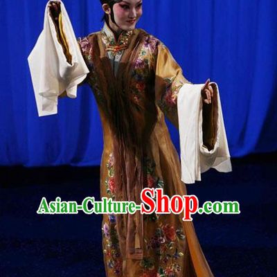 Chinese Kun Opera Hua Tan Apparels Costumes The Fragrant Companion Peking Opera Diva Young Lady Garment Embroidered Brown Dress and Hair Accessories