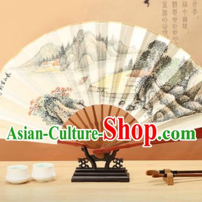 Chinese Traditional Ink Painting Landscape Paper Folding Fans Handmade Accordion Classical Dance Folding Fan