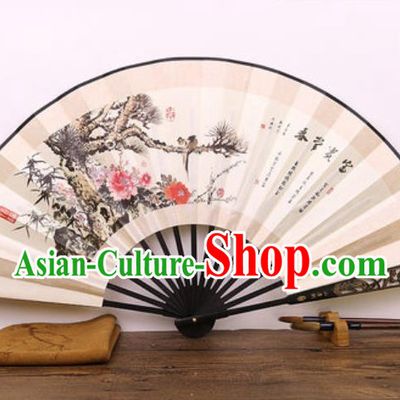 Chinese Traditional Ink Painting Peony Silk Fans Handmade Accordion Classical Dance Folding Fan