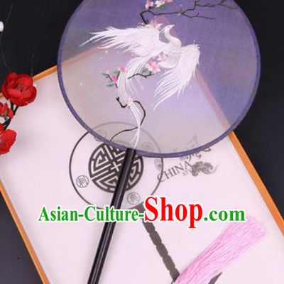 Chinese Traditional Embroidered White Peacock Mangnolia Palace Fans Handmade Classical Dance Ebony Round Fan for Women