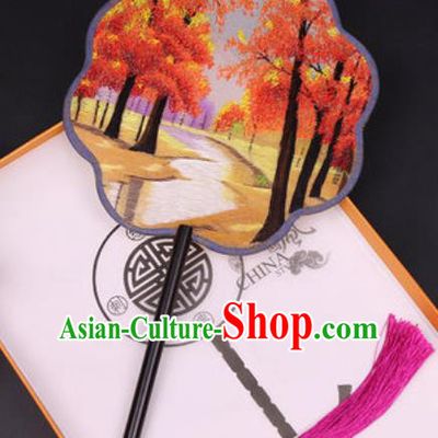 Chinese Traditional Embroidered Forest Silk Fans Handmade Classical Dance Ebony Palace Fan for Women