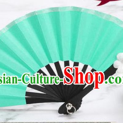 Chinese Traditional Little Green Paper Fans Handmade Accordion Classical Dance Folding Fan