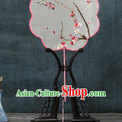 Chinese Traditional Embroidered Plum Silk Fans Handmade Classical Dance Palace Fan for Women