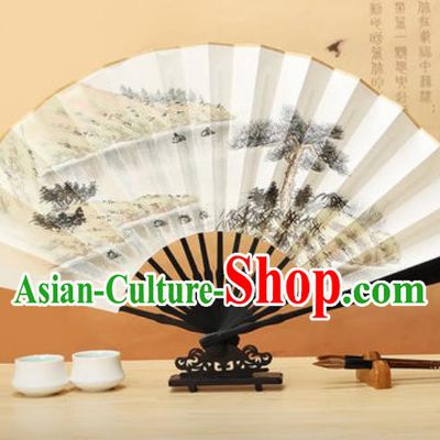 Chinese Traditional Ink Painting Wenge Fans Handmade Accordion Classical Dance Paper Folding Fan