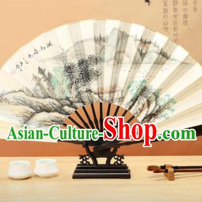 Chinese Traditional Ink Painting Shanshui Wenge Fans Handmade Accordion Classical Dance Paper Folding Fan