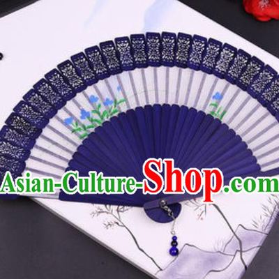 Chinese Traditional Painting Flowers Purple Bamboo Fans Handmade Accordion Classical Dance Folding Fan