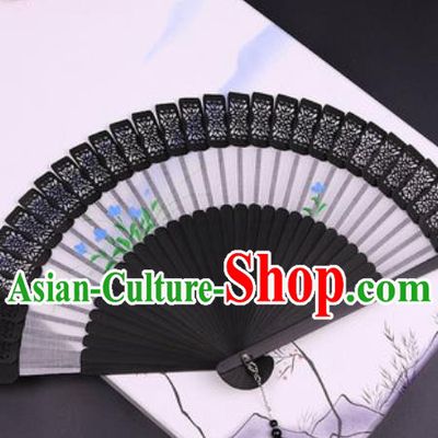 Chinese Traditional Painting Black Bamboo Fans Handmade Accordion Classical Dance Folding Fan
