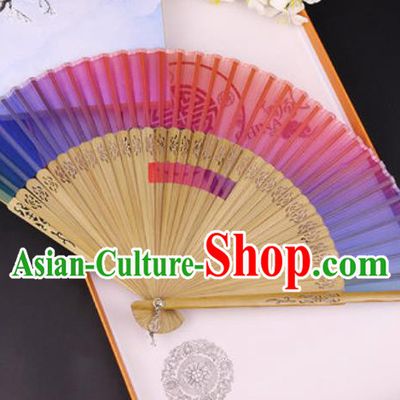 Chinese Traditional Silk Bamboo Fans Handmade Accordion Classical Dance Folding Fan