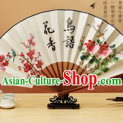 Chinese Traditional Hand Painting Peony Plum Paper Fan Classical Dance Accordion Fans Folding Fan