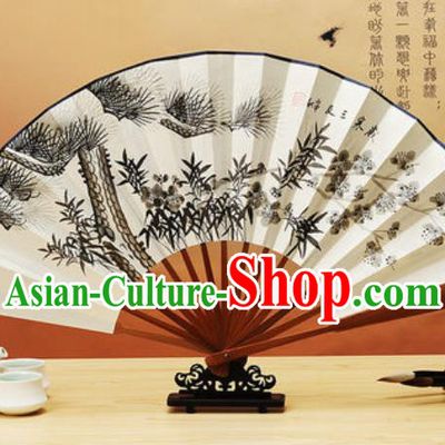 Chinese Traditional Hand Painting Pine Bamboo Plum Paper Fan Classical Dance Accordion Fans Folding Fan