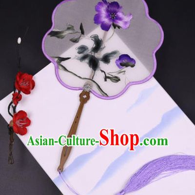 Handmade Chinese Embroidered Phalaenopsis Silk Fans Traditional Classical Dance Palace Fan for Women