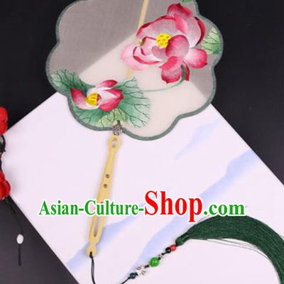 Handmade Chinese Embroidered Lotus Silk Fans Traditional Classical Dance Palace Fan for Women