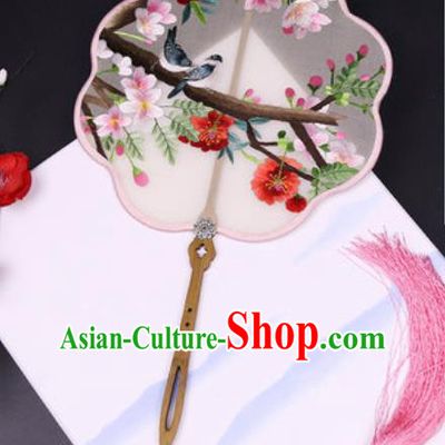 Handmade Chinese Embroidered Begonia Bird Silk Fans Traditional Classical Dance Palace Fan for Women