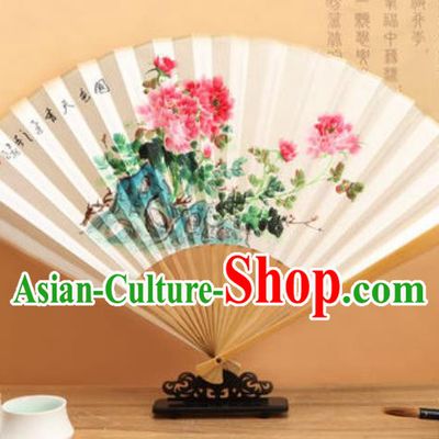 Chinese Hand Painting Peony Paper Fan Traditional Classical Dance Accordion Fans Folding Fan