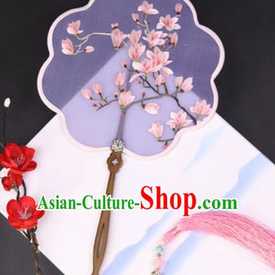 Handmade Chinese Embroidered Mangnolia Silk Fans Traditional Classical Dance Palace Fan for Women