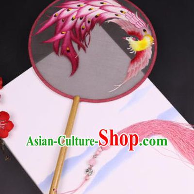 Handmade Chinese Embroidered Pink Phoenix Silk Fans Traditional Classical Dance Palace Fan for Women