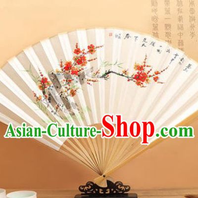 Chinese Hand Painting Plum Flowers Paper Fan Traditional Classical Dance Accordion Fans Folding Fan