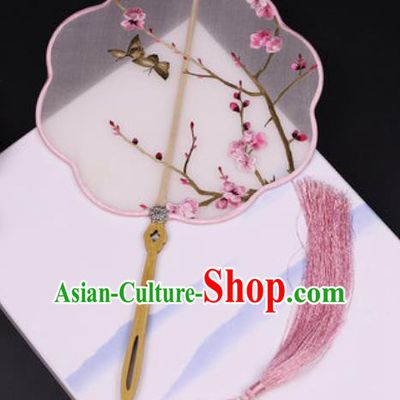 Handmade Chinese Embroidered Pink Plum Silk Fans Traditional Classical Dance Palace Fan for Women