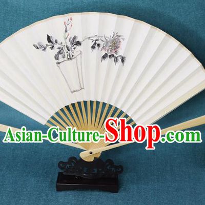 Handmade Chinese Ink Painting Peony Paper Fan Traditional Classical Dance Accordion Fans Folding Fan