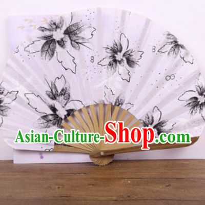 Handmade Chinese Printing Black Flowers Satin Fan Traditional Classical Dance Accordion Fans Folding Fan