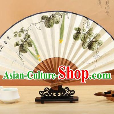 Chinese Hand Painting Luffa Vine Paper Fan Traditional Classical Dance Accordion Fans Folding Fan