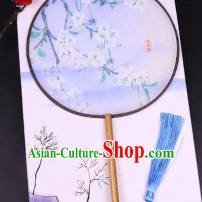 Handmade Chinese Printing Pear Flowers Blue Silk Fans Traditional Classical Dance Palace Fan for Women