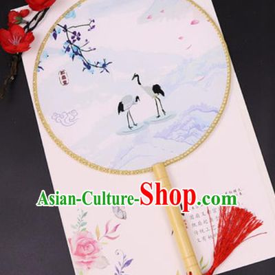 Chinese Traditional Printing Crane Silk Fans Handmade Classical Dance Palace Fan for Women