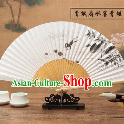 Chinese Traditional Ink Painting Frog Fan Classical Dance Accordion Paper Fans Folding Fan
