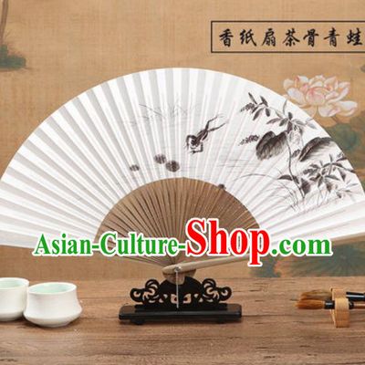 Chinese Traditional Ink Painting Frog Paper Fan Classical Dance Accordion Fans Folding Fan