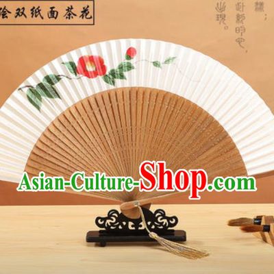 Chinese Traditional Hand Painting Camellia Paper Fan Classical Dance Accordion Bamboo Fans Folding Fan