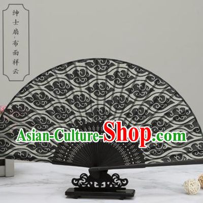 Chinese Traditional Printing Clouds Black Silk Fan Classical Dance Accordion Fans Folding Fan