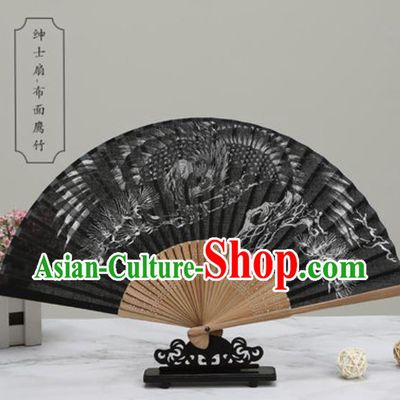 Chinese Traditional Printing Eagle Black Silk Fan Classical Dance Accordion Fans Folding Fan