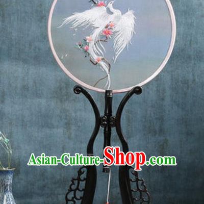 Handmade Chinese Embroidered White Phoenix Ebony Silk Fans Traditional Classical Dance Palace Fan for Women
