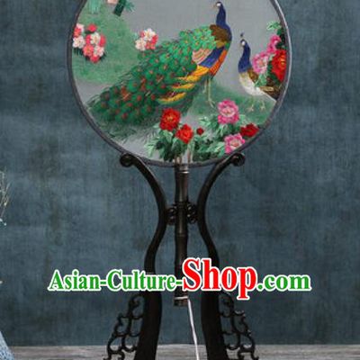Handmade Chinese Embroidered Peacock Peony Ebony Silk Fans Traditional Classical Dance Palace Fan for Women