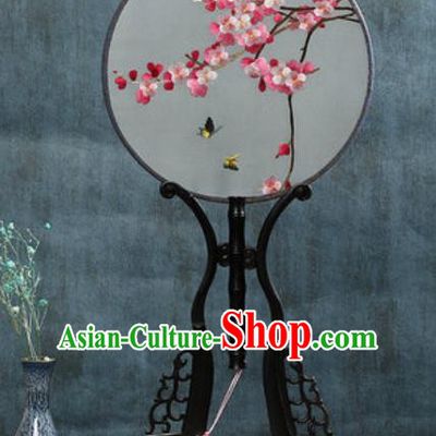 Handmade Chinese Embroidered Plum Butterfly Ebony Silk Fans Traditional Classical Dance Palace Fan for Women