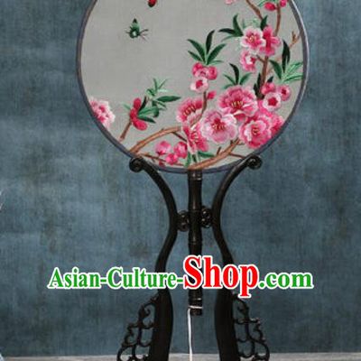Handmade Chinese Embroidered Peach Blossom Butterfly Ebony Silk Fans Traditional Classical Dance Palace Fan for Women