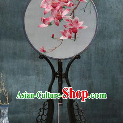 Handmade Chinese Embroidered Mangnolia Ebony Silk Fans Traditional Classical Dance Palace Fan for Women