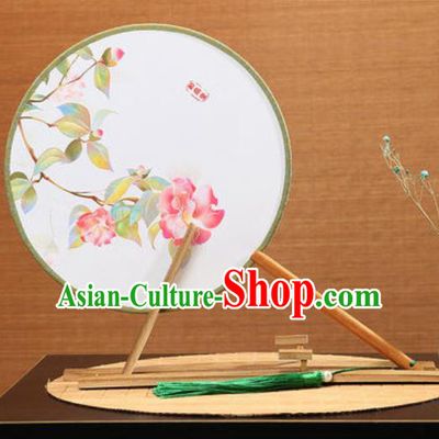 Handmade Chinese Printing Flower Round Fans Traditional Classical Dance Red Beech Palace Fan for Women