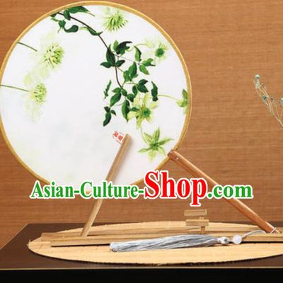 Handmade Chinese Printing Flowers Round Fans Traditional Classical Dance Red Beech Palace Fan for Women